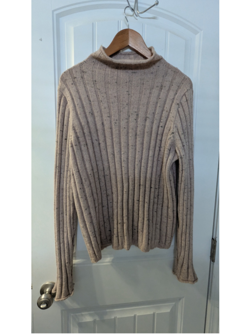 Madewell XL Wool Blend Ribbed Mock Neck Speckled Sweater Taupe